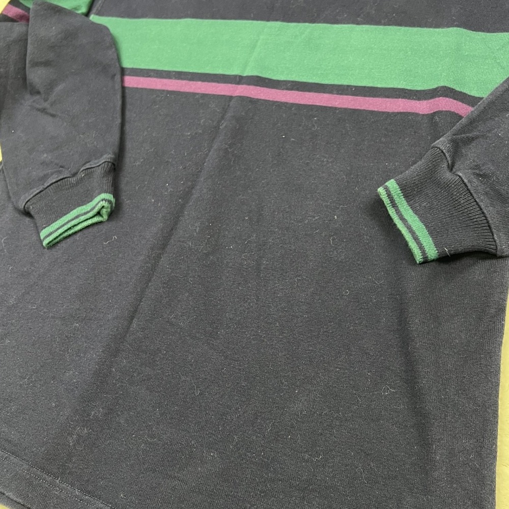 L.L. Bean Mock Neck Shirt Mens L Navy Blue Striped Long Sleeve Vintage USA - Picture 6 of 8